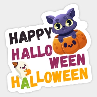 Happy Halloween Kitty - Cute Cat And Ghost Sticker